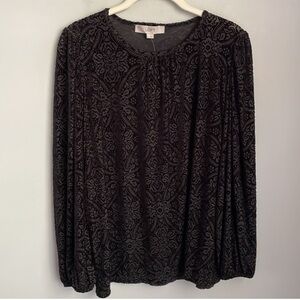 New LOFT Black Burnout Pullover Blouse Size Large
